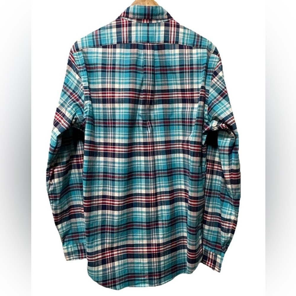 Polo Ralph Lauren Plaid Shirt Men Medium Blue Red Stretch Button Down - Picture 6 of 8